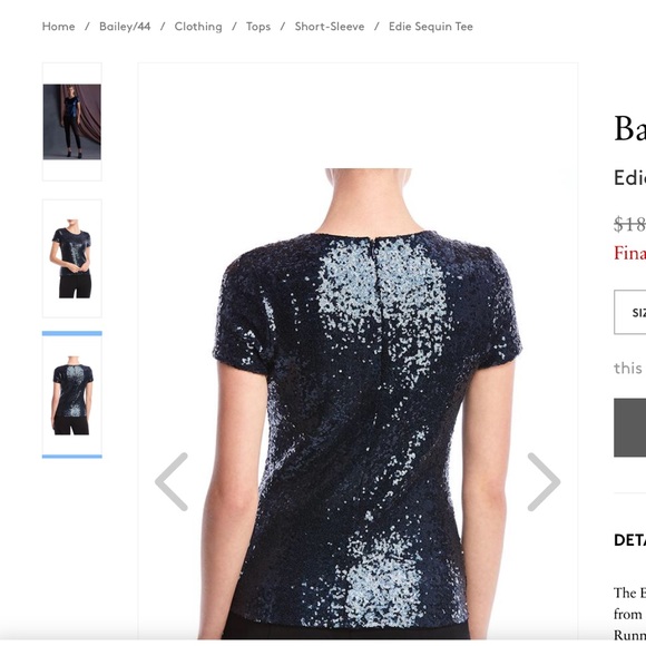 Bailey 44 XS blue sequined top. Hook and zip back - Picture 3 of 4